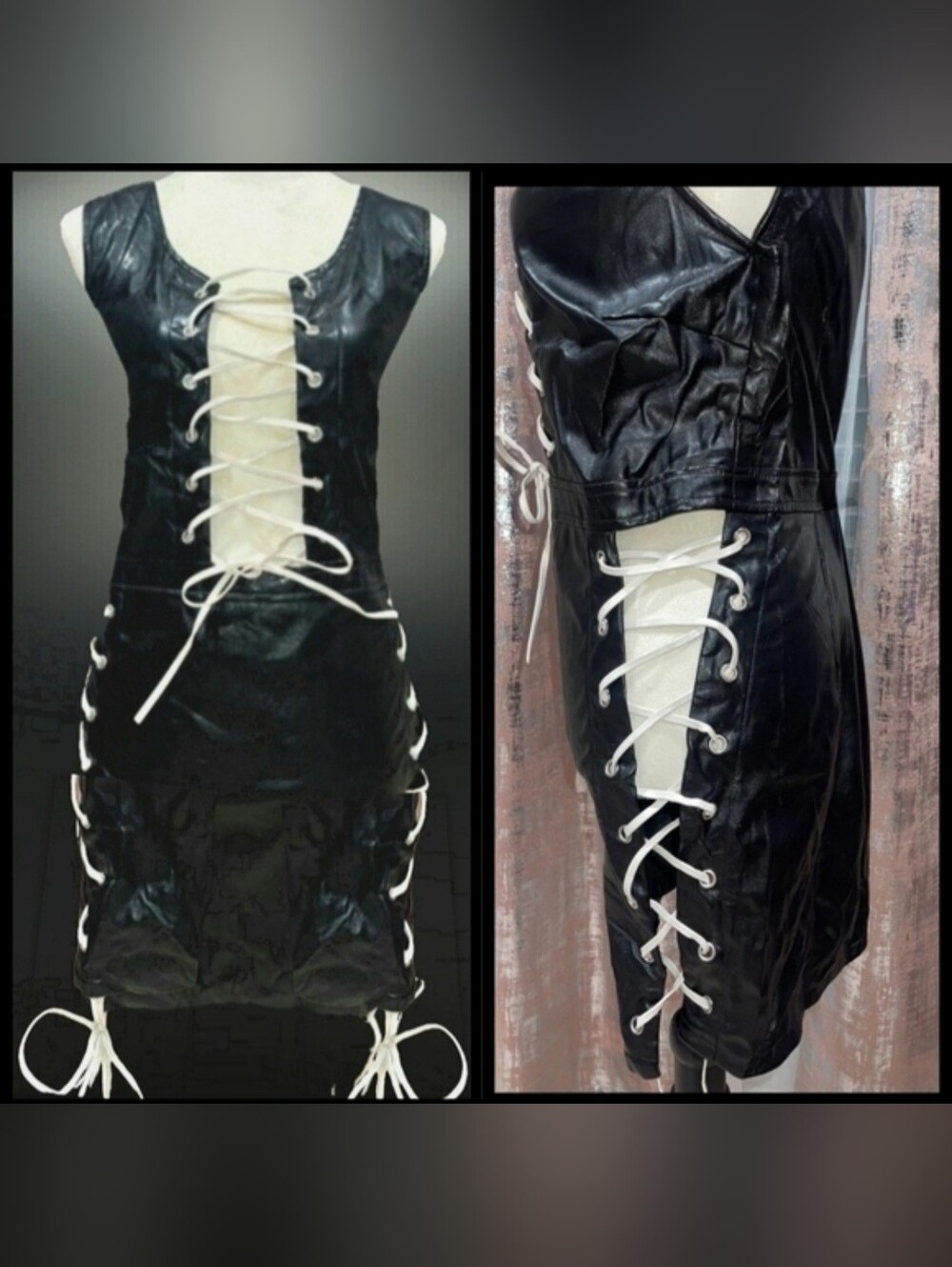 Wildcat caught you staring blk contrast faux leather corset mini dress 1X NWT